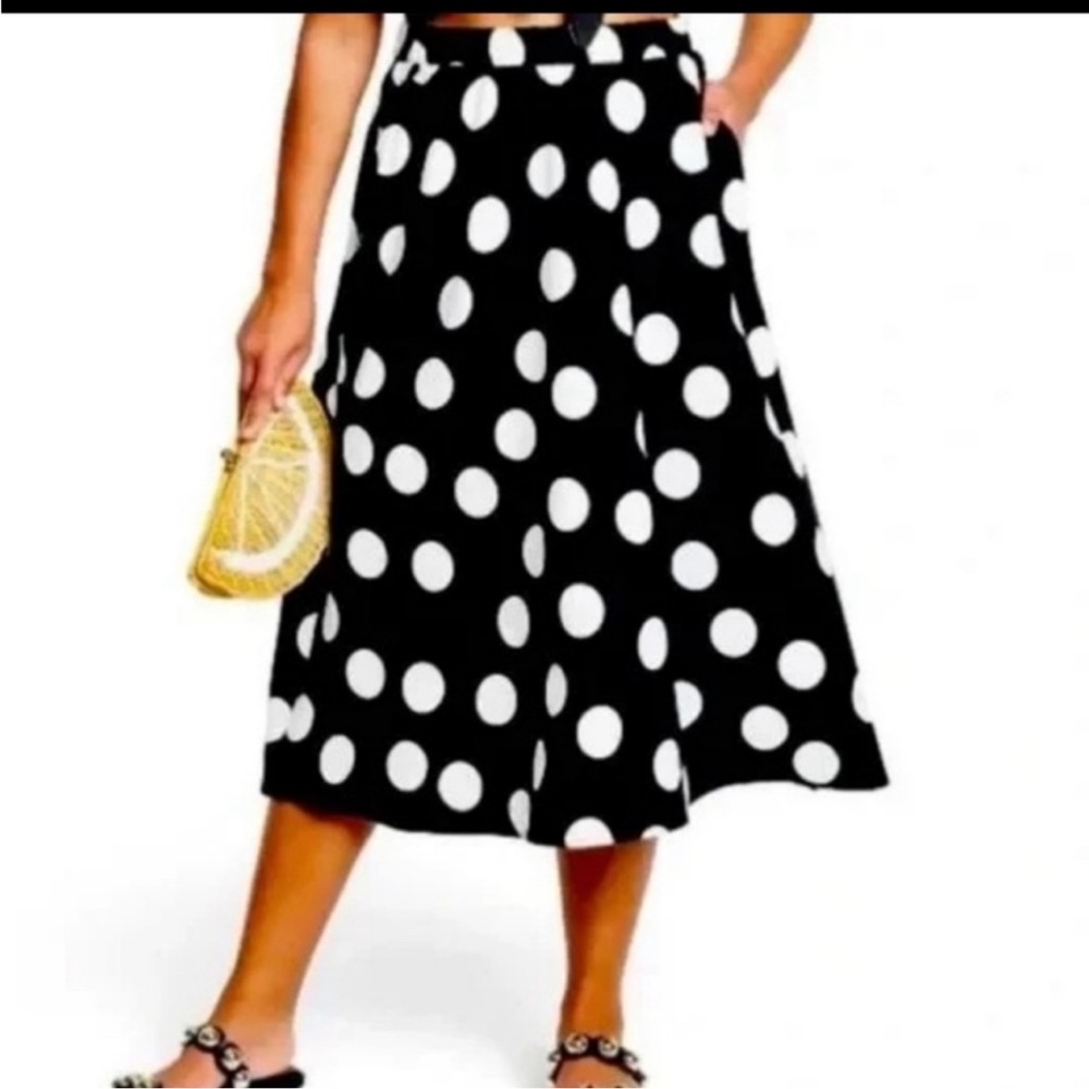 Polka Dot Midi Skirt - Black and White